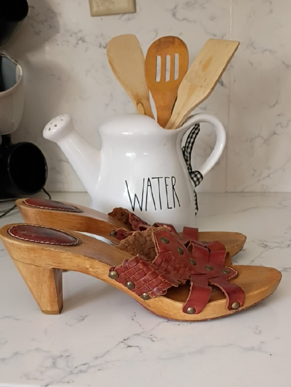 FRYE Women's Leather Woven Mule Heels